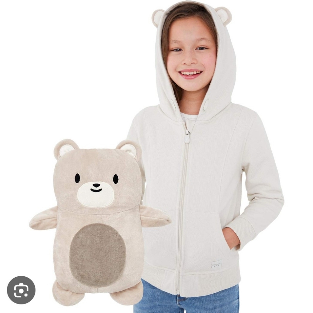 Cubcoats 2-1 Hoodie+Bori Bear Plushie Unisex 4-5 Oatmeal NWT